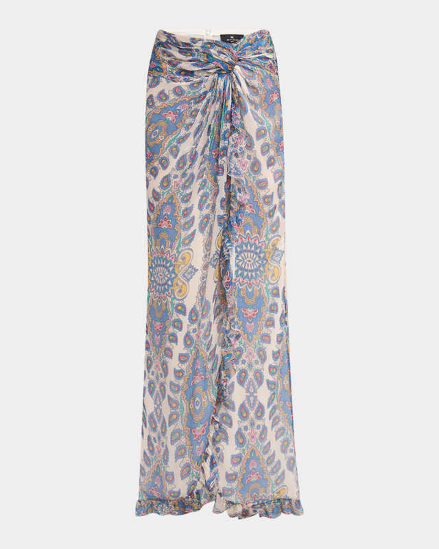 Long Paisley Twist-Front Skirt